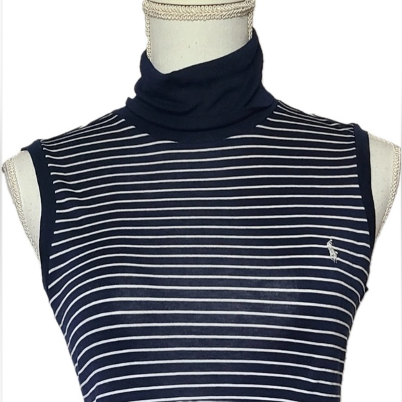 Ralph Lauren Golf Sleeveless Turtleneck Navy White Striped Knit Top Size SP - Picture 2 of 4